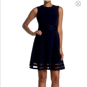 Calvin Klein Fit & Flare Illusion Mesh Stripe Dress